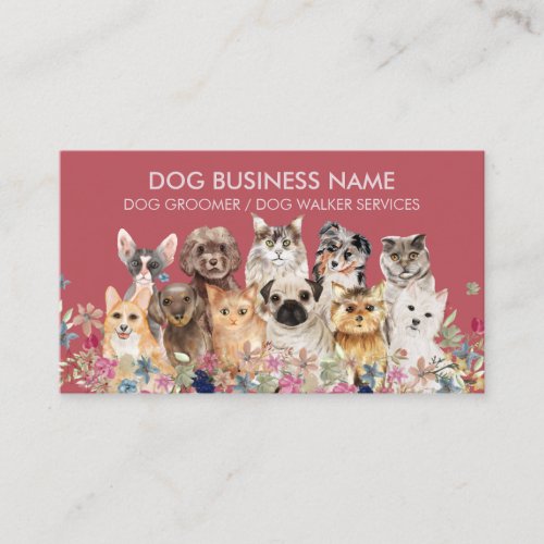 Burgundy Dogs Cats pet grooming sitting boarding Business Card