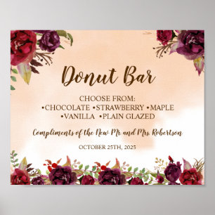 Burgundy Donut Bar Bridal Shower Wedding Sign