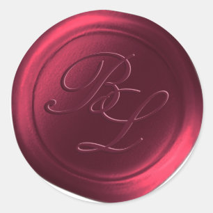 Burgundy Double Monogram Faux Wax Seal Stickers
