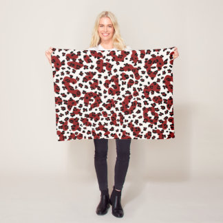 Burgundy Double Scale Leopard Print Fleece Blanket