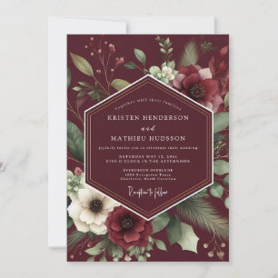 Burgundy Dramatic Anemone Wedding Invitation