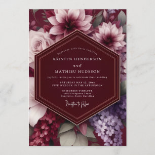 Burgundy Dramatic Botanical Wedding Invitation