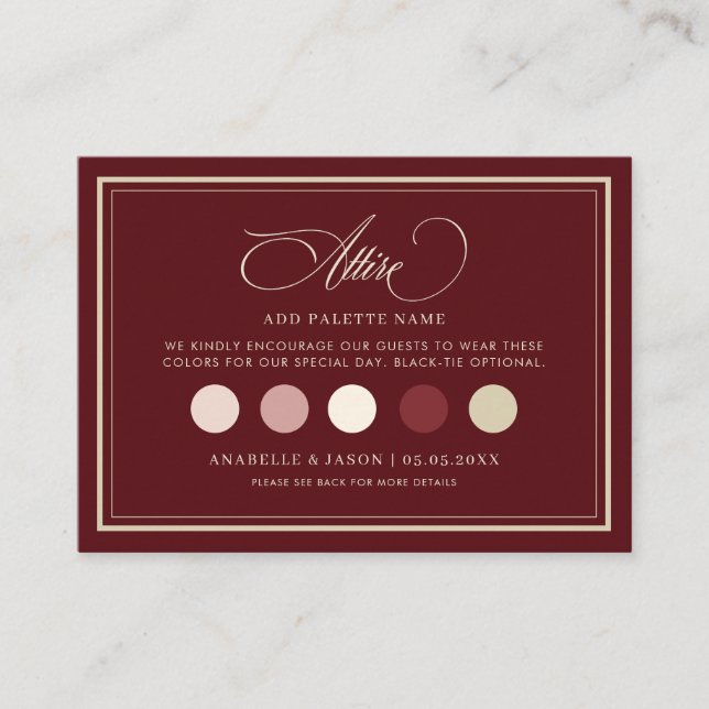 Burgundy Dress Code Wedding Guest Attire QR Code Enclosure Card (Front)