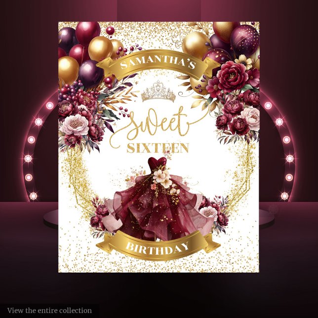 Burgundy Dress Sweet Sixteen Backdrop Gold Sparkle (Burgundy Dress Sweet Sixteen Backdrop Gold Sparkle)