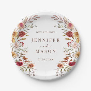 Burgundy Dried Flower Wreath Fall Wedding in Bloom Paper Plates