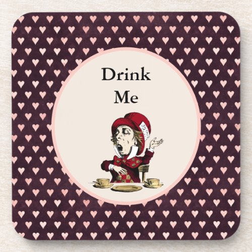 Burgundy Drink Me Mad Hatter Alice in Wonderland Beverage Coaster