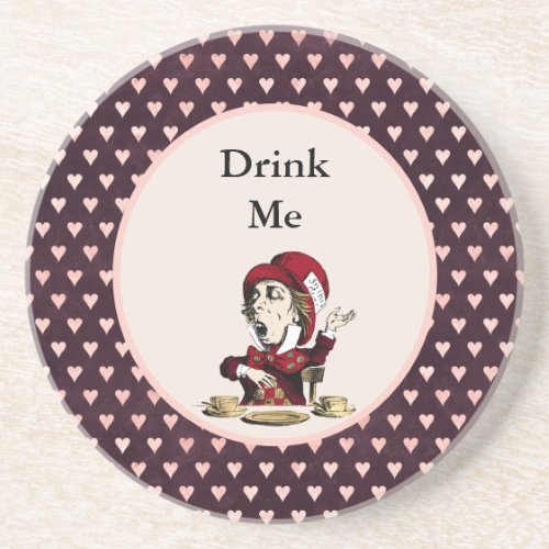 Burgundy Drink Me Mad Hatter Alice in Wonderland Coaster