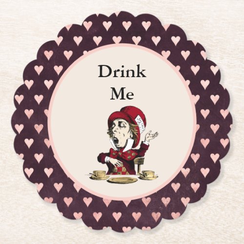 Burgundy Drink Me Mad Hatter Alice in Wonderland  Paper Coaster