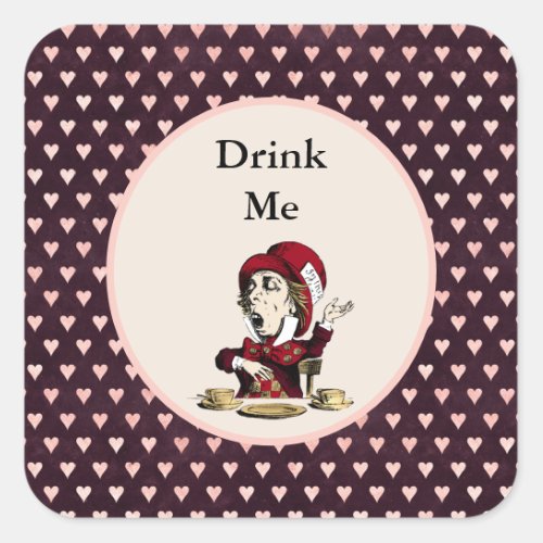 Burgundy Drink Me Mad Hatter Alice in Wonderland Square Sticker