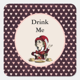 Burgundy Drink Me Mad Hatter Alice in Wonderland Square Sticker