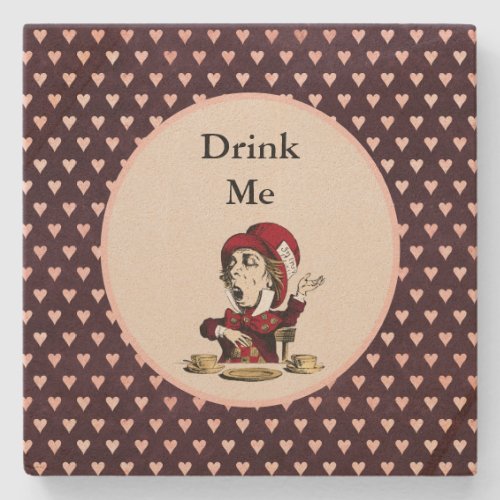 Burgundy Drink Me Mad Hatter Alice in Wonderland Stone Coaster