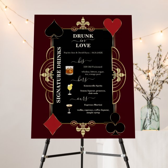 Burgundy Drunk In Love Signature Drinks Bar Sign (In Situ (Stand))