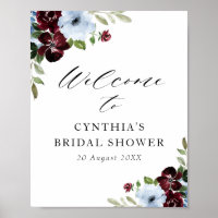 burgundy dusty blue bridal shower welcome sign