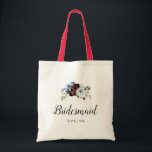 burgundy dusty blue Bridesmaid Tote Bag<br><div class="desc">A painted flowers design with elegant burgundy and dusty blue flowers. The text and colors can be personalized.</div>