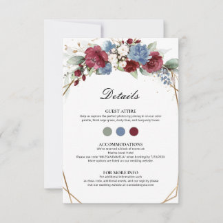Burgundy Dusty Blue Floral Geometric Details Card