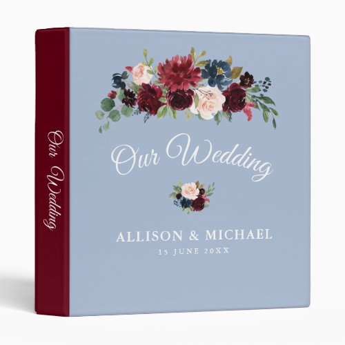 burgundy dusty blue floral wedding album 3 ring binder