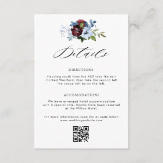 burgundy dusty blue floral wedding details card