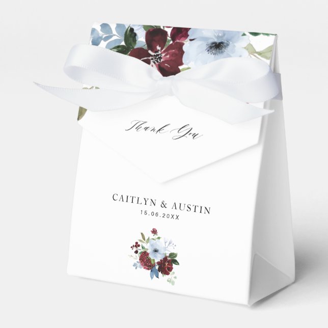 burgundy & dusty blue floral wedding favor box (Front Side)