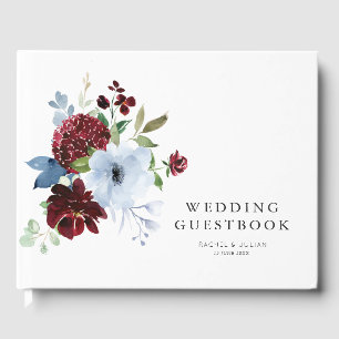 burgundy dusty blue floral wedding guestbook