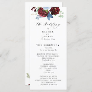 burgundy dusty blue floral wedding program