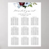 burgundy dusty blue floral wedding seating chart