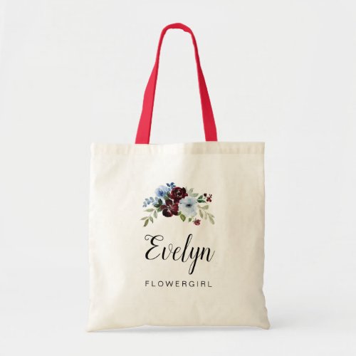 burgundy dusty blue Flowergirl Tote Bag