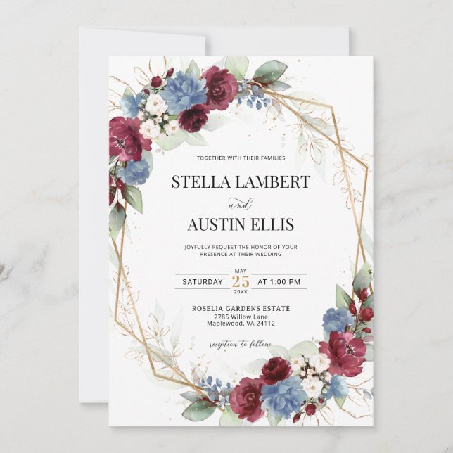 Burgundy Dusty Blue Geometric Digital Invitation (Front)