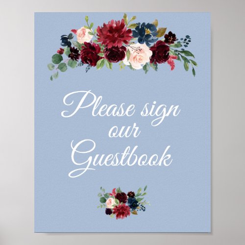 burgundy dusty blue guestbook wedding sign