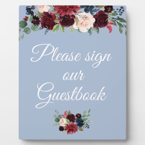 burgundy dusty blue guestbook wedding sign plaque