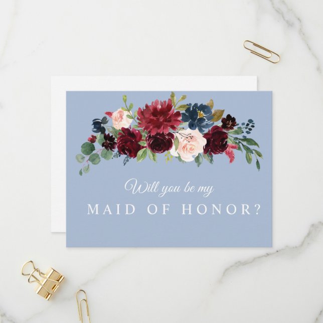 burgundy dusty blue maid of honor card (Front/Back In Situ)