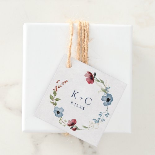 Burgundy  Dusty Blue Wildflowers Wedding Favor Tags