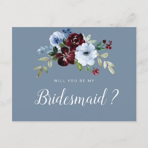 burgundy dusty blue will you be my Bridesmaid card