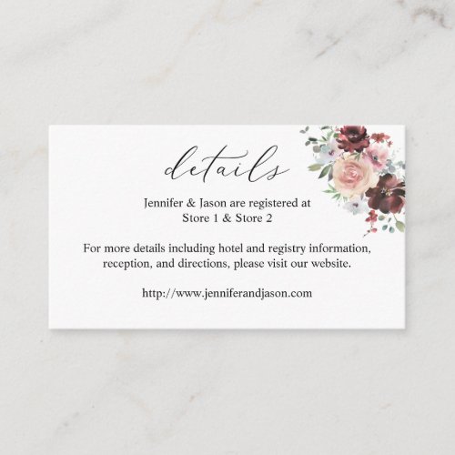 Burgundy  Dusty Blush Pink 5 Floral Details SM Enclosure Card