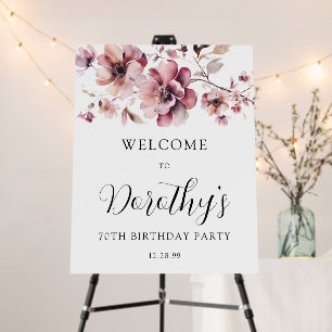 Burgundy Dusty Pink Floral 70th Birthday Welcome  Foam Board