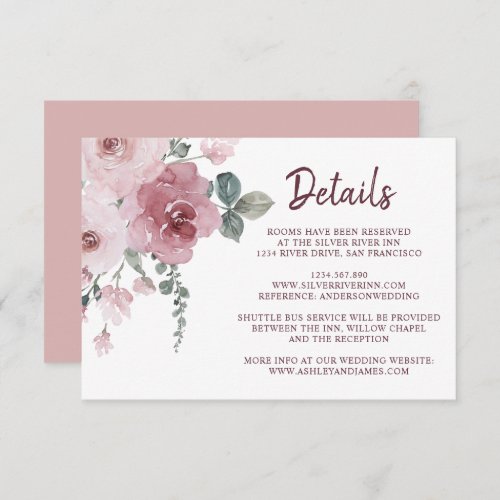 Burgundy Dusty Pink Floral Wedding Details Enclosu Enclosure Card