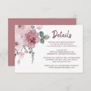 Burgundy Dusty Pink Floral Wedding Details Enclosure Card