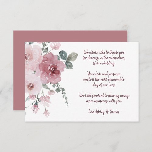 Burgundy Dusty Pink Floral Wedding Thank You Enclosure Card