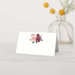 Burgundy Dusty Pink Roses Floral Wedding Place Card