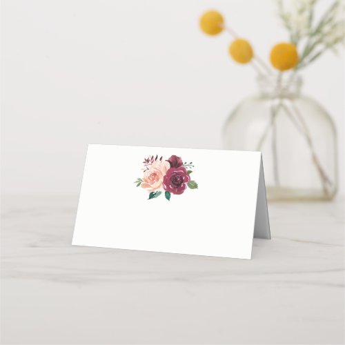 Burgundy Dusty Pink Roses Floral Wedding Place Card