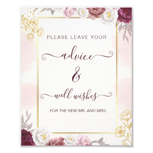 Burgundy Dusty Rose Advice  Wishes Poster Sign
