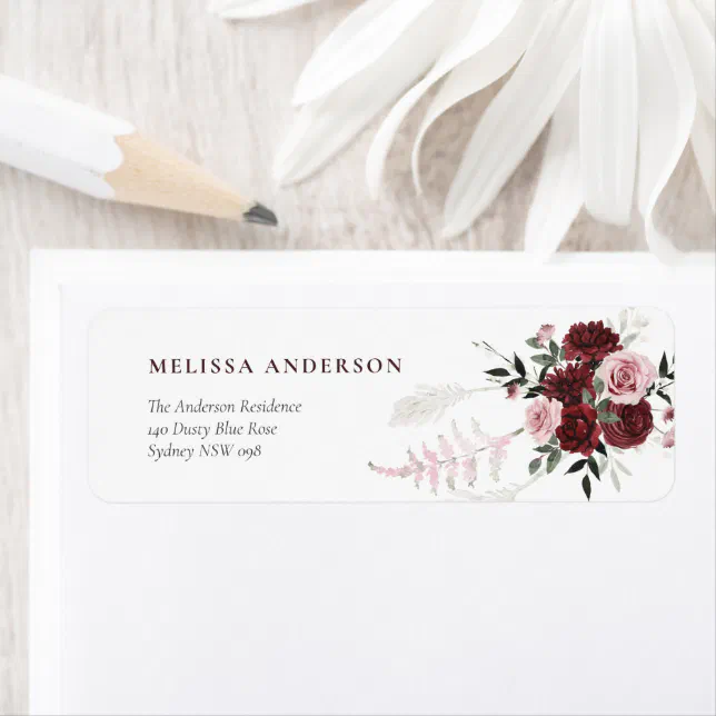 Burgundy Dusty Rose Bridal Shower Return Address Label | Zazzle