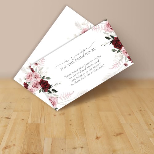 Burgundy Dusty Rose Floral Bridal Recipe Request Enclosure Card