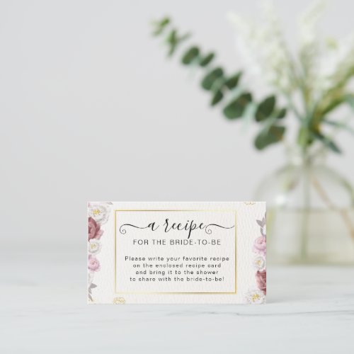 Burgundy Dusty Rose Floral Bridal Recipe Request Enclosure Card