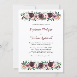 Burgundy Dusty Rose Watercolor Floral Wedding Invitation