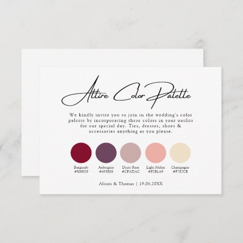 Burgundy Dusty Rose Wedding Attire Color Palette Enclosure Card