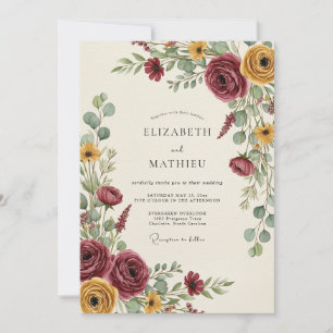Burgundy Earthy Autumn Wedding Invitation