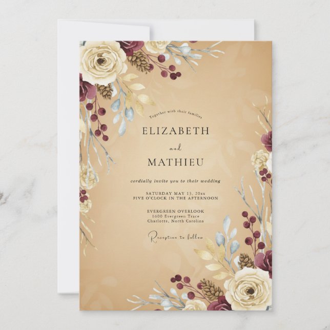 Burgundy Earthy Rustic Wedding Invitation (Front)