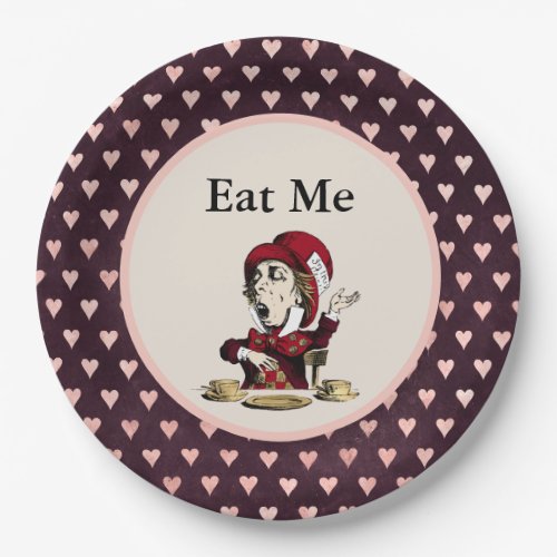 Burgundy Eat Me Mad Hatter Alice in Wonderland Paper Plates