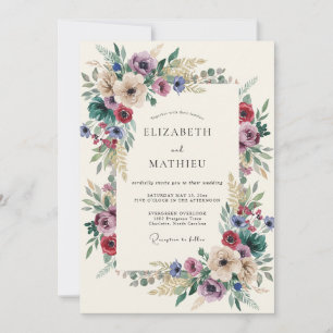 Burgundy Eclectic Botanical Wedding Invitation