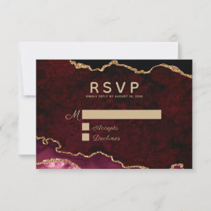 Burgundy Elegance Gold Glitter Agate Wedding RSVP Card